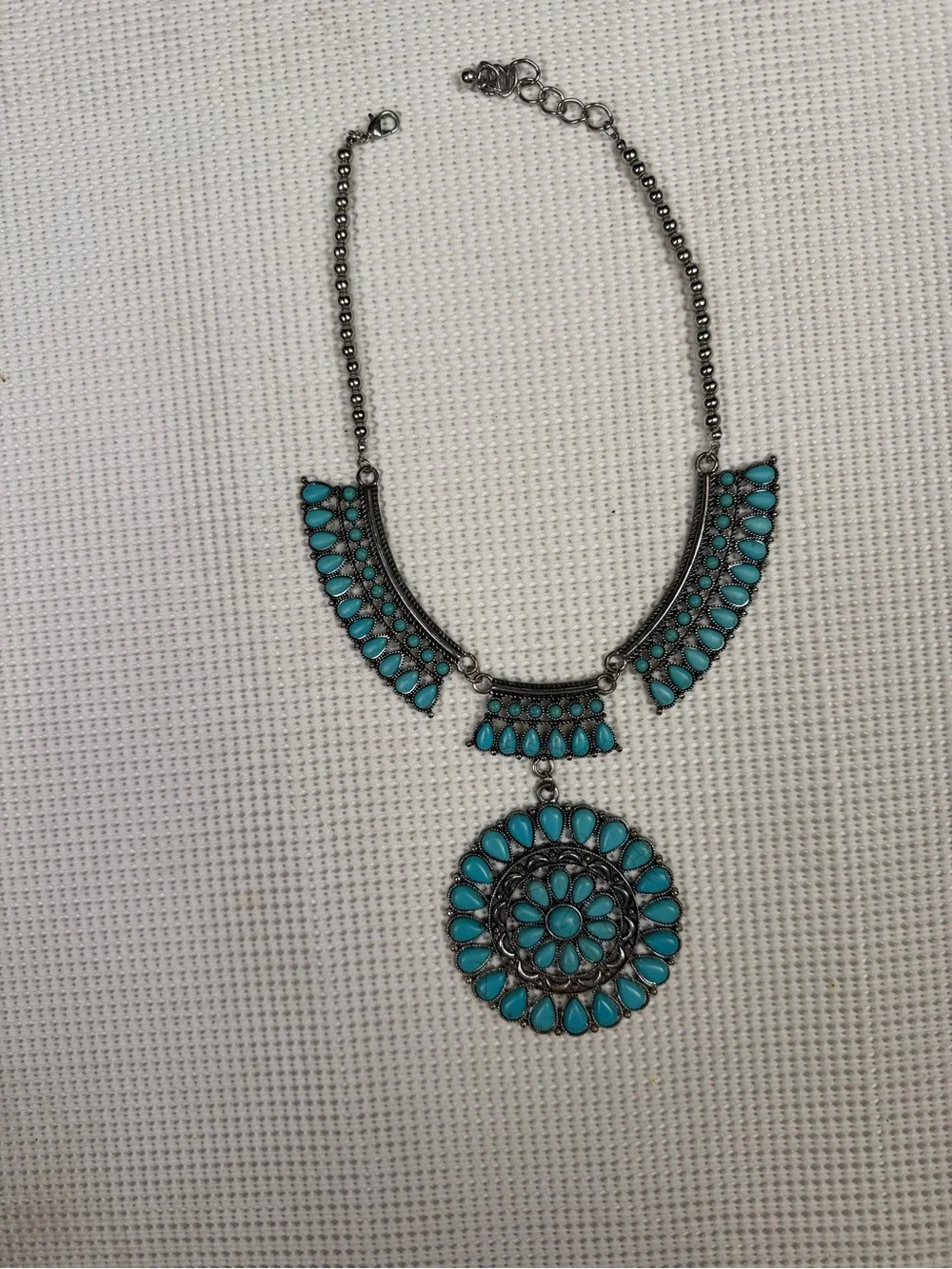 Faux Turquoise Teardrop Bold Statement Necklace - Aztec, Native American,